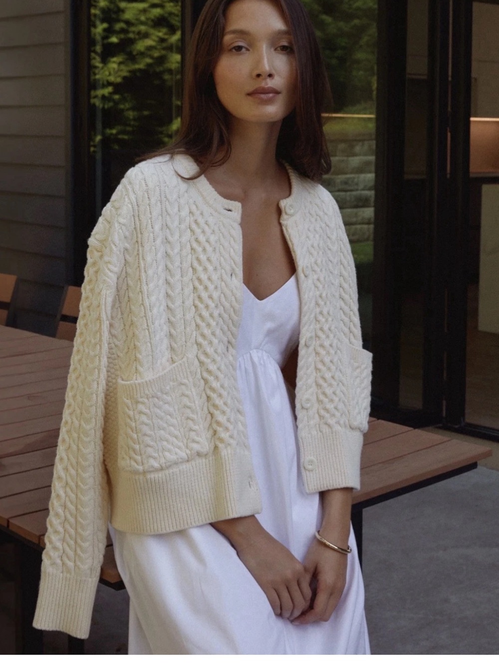 NWT CAARA Women's Cream Cable Chunky Knit Cardigan Sweater Size Medium M23